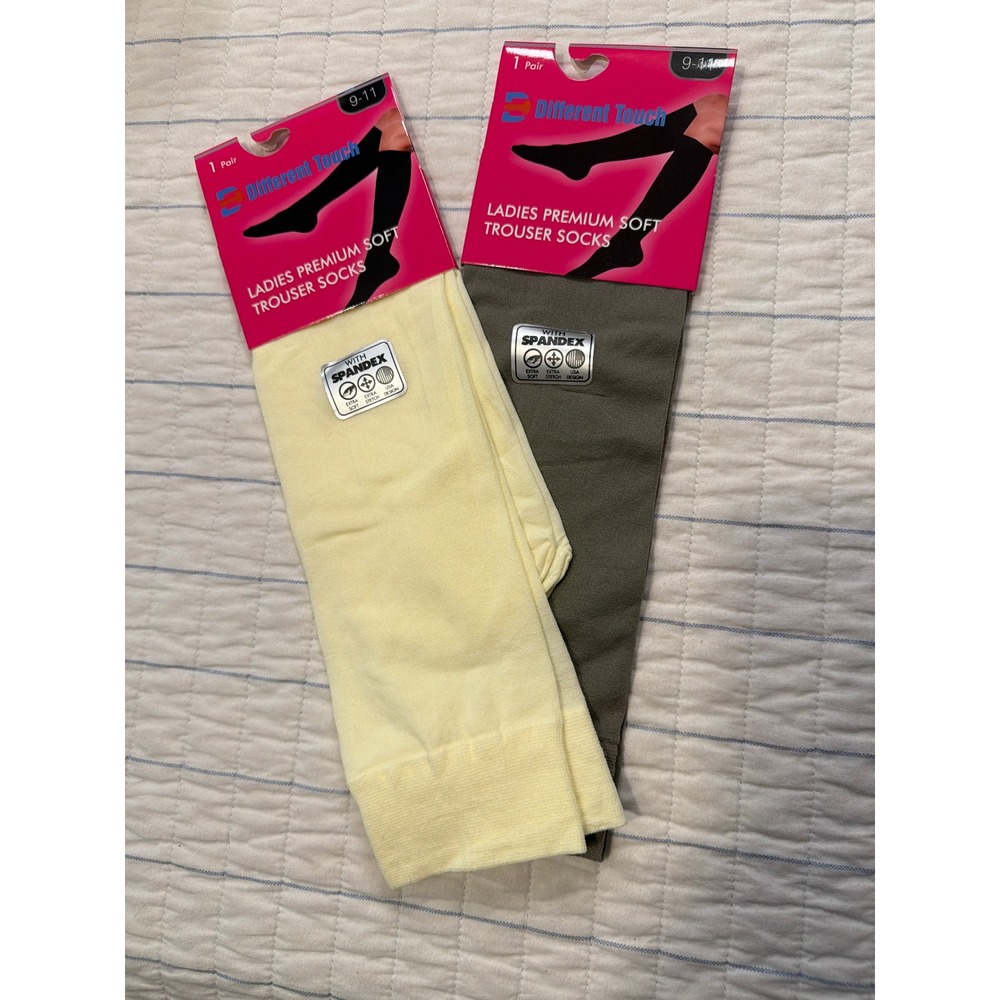 Different Touch Womens Trouser Socks 2 Pair Cream Gray Nylon Spandex 9-11